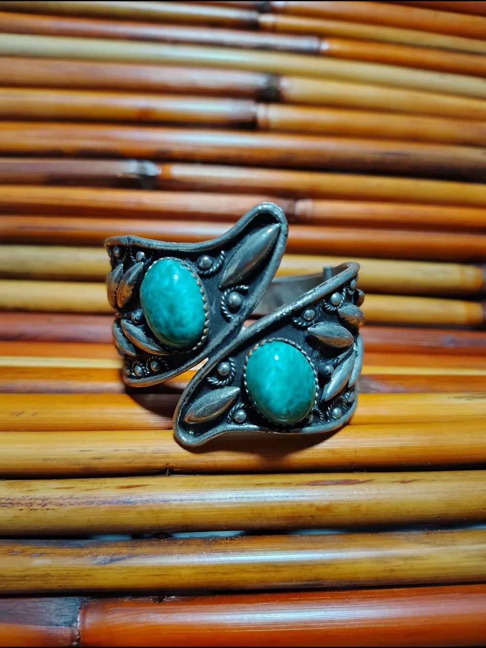 Turquoise Stone Silver-Tone Women's Cuff Ring